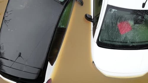 Aerial View of Cars Submerged in Flood Water