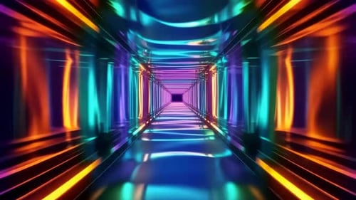 Futuristic SciFi Neon Light Tunnel Flythrough