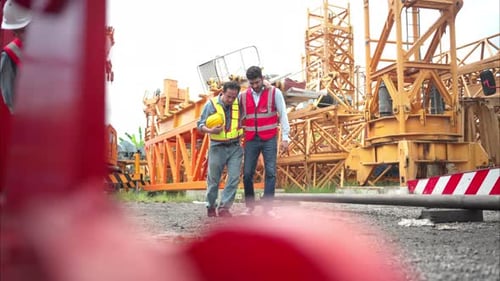 Construction Workers Walking Through Construction Site