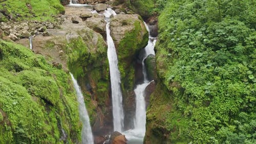 Aerial Top Down View of Rainforest Waterfall in Costa Rica