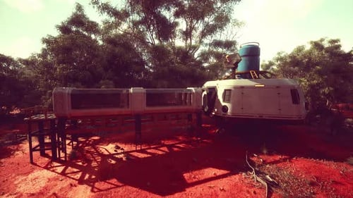 Futuristic Space Habitat in Red Desert Environment Animation