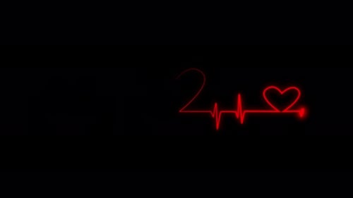 Neon heartbeat love on black background