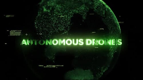 Autonomous Drones On Technologic Earth Surrounded By A Network Of Graphics Effects