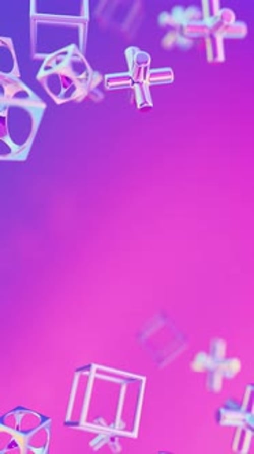 Abstract 3d Holographic Iridescent Geometric Shapes Rotating Animation Loop Modern Minimalistic