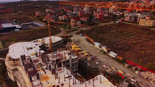 Construction site in aerial view over urban area in Bulgaria