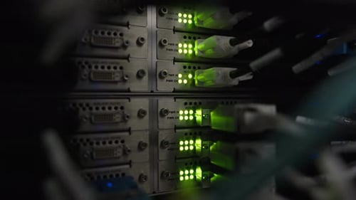 Closeup view of computer data server of French hospital.