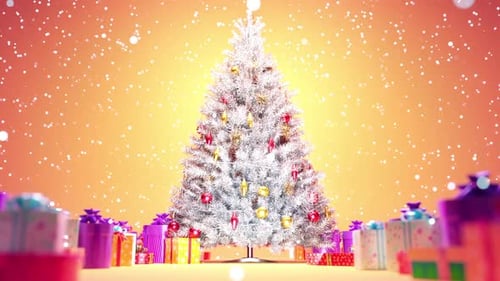 Festive Christmas Tree with Falling Snow and Gifts Animation