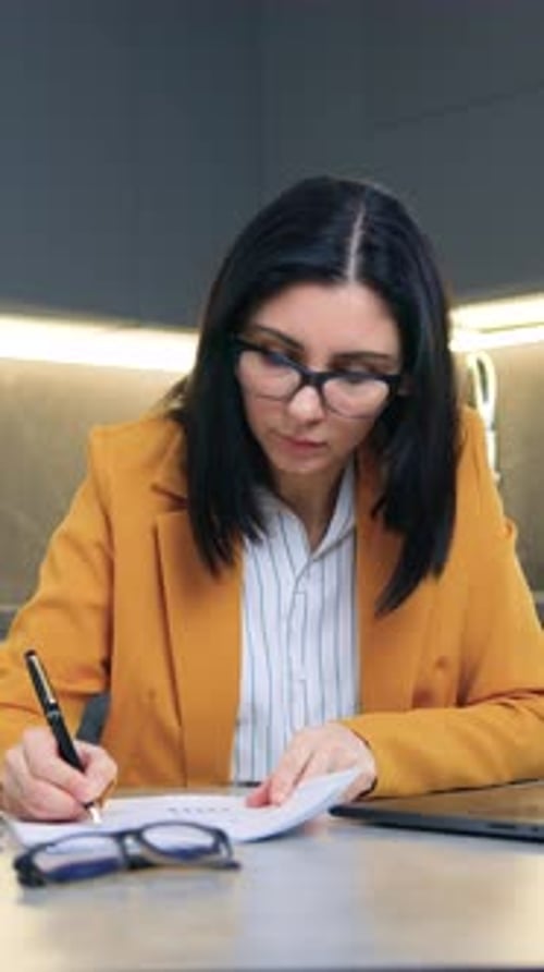 Business Concept Where Beautiful Hardworking Successful Smart Female Office Manager in Glasses and