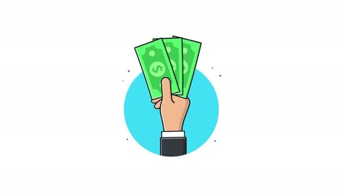 Animated Hand Holding Dollar Bills Flat Design