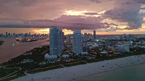 Night Miami Beach South Beach Night Miami Beach Skyline Night Miami Cityscape Aerial View Top View