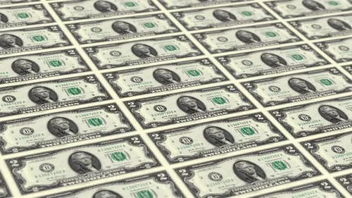 2 Dollar Bills On Money Printing Machine