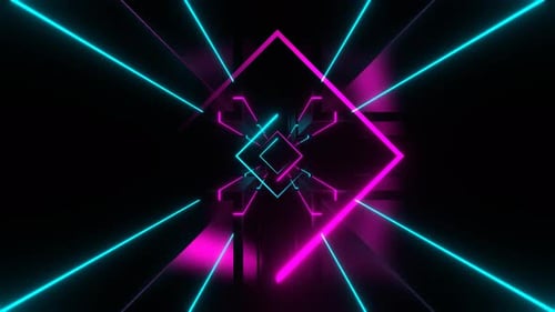 Cyan And Pink Neon Minimalist Space With Squares Background Vj Loop In 4K