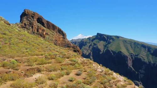 Aerial Flying Over Rocky Canyon Amazing Landscape Slope Cliff