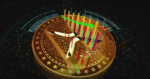 Ripple XRP cryptocurrency golden rotating coin on chart