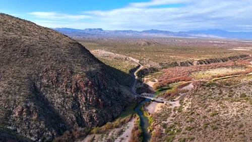 Aerial view of Salt River winding through mountains, United States.
