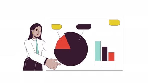 Business woman presenting line 2D character animation