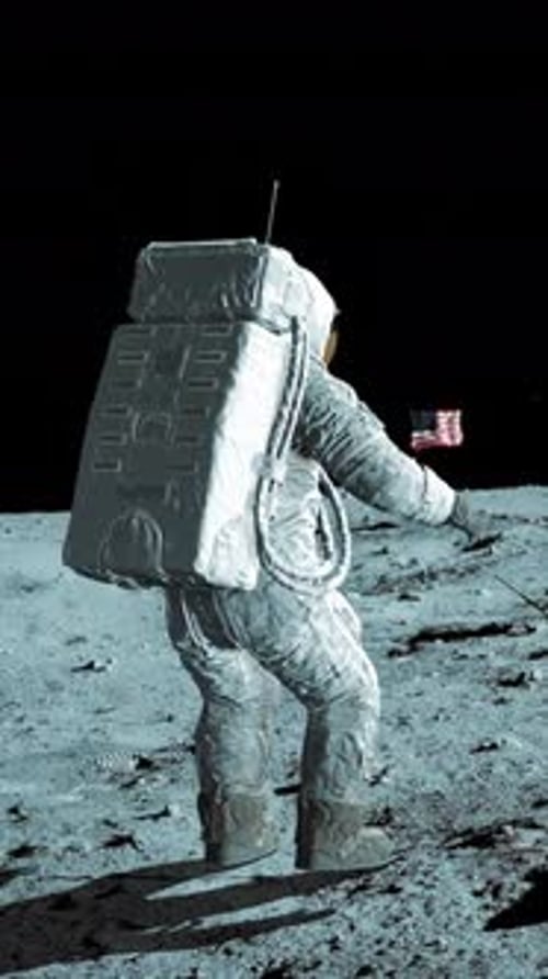 Astronaut Jumping on the Moon and Saluting the American