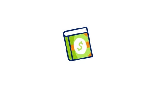 Animated Finance Book with Dollar Sign and Coins