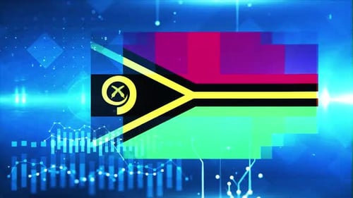 Vanuatu Flag On Economy Background And Graph