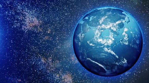 Animated Blue Earth Globe Rotating in Cosmic Space Background