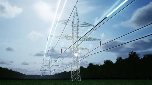 Timelapse Visualization of Energy Travelling Through Power Tower Cables