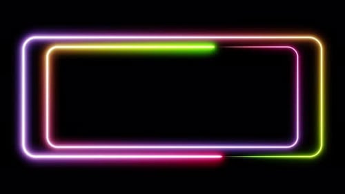 Random double neon frame colorful lights motion loops square on black background 3d render. Neon