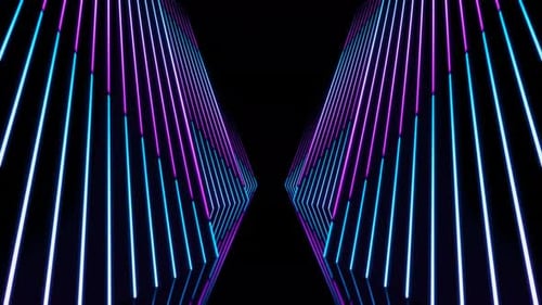 Abstract Corridor with Flow Down Neon Line Waves Loop Animation Background