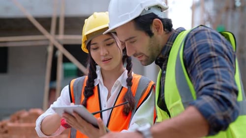 footage of construction worker concept engineer, foreman, civil, worker working construction site.