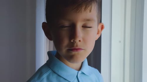 Introspective Young Boy Stares Calmly