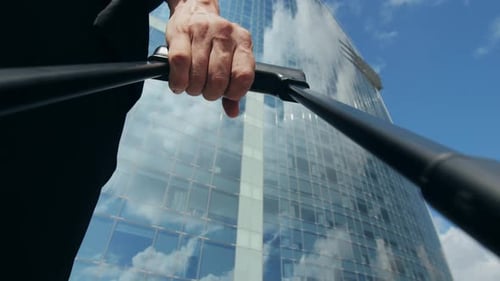 Tourist Man with Suitcase Baggage in Spain A Traveler with Luggage Suit Jacket on Business Street Go