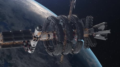 Space Station in Earth Orbit ISS NASA Space Conquest A View of the Earth and a Spaceship 3d