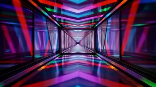 Abstract Futuristic Neon Multi Color Corridor Loop
