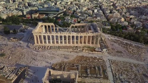 Acropolis Parthenon Temple Aerial Footage over Athens Greece