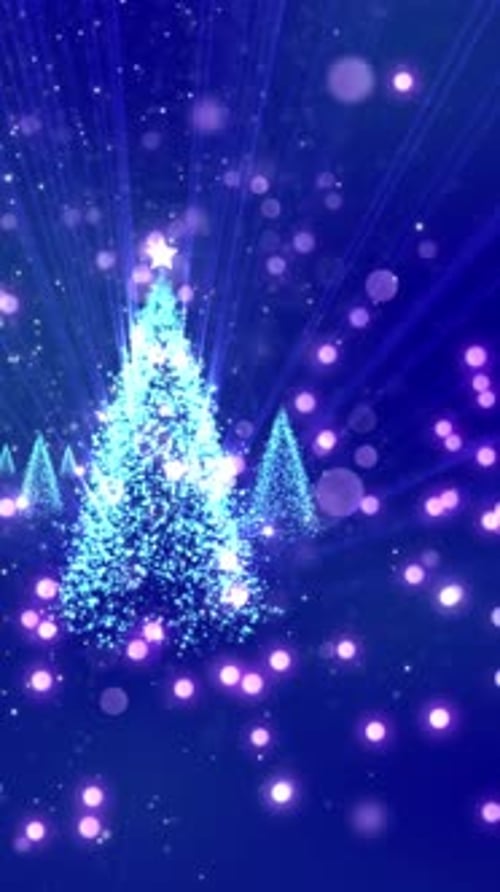 Sparkling Christmas Tree with Falling Particles on Blue Background
