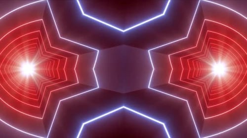 Dynamic neon tunnel with bright light ahead motion perspective