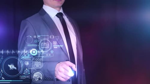 Un large éventail de données sur un panneau virtuel devant une personne