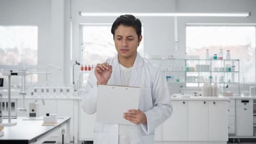 Young Adult Scientist Taking Notes in Laboratory