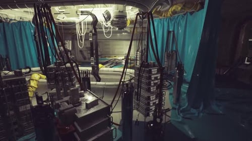 Vacant Servicing Area Showcasing Nostalgic Futurist Illumination Features