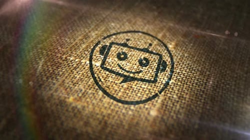 Chatbot ai bot sign stamp on linen sack