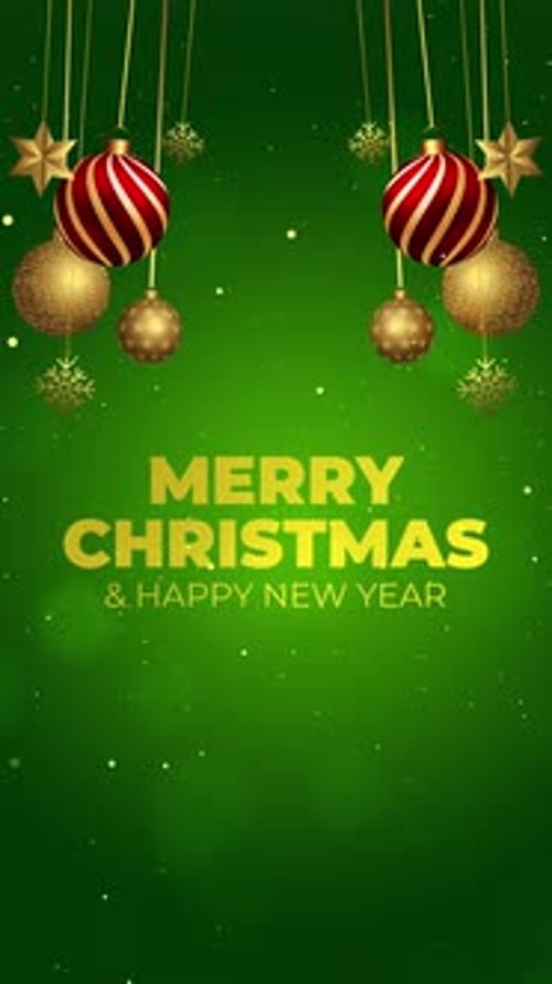 4K Vertical Green Animated Glitter Merry Christmas Background