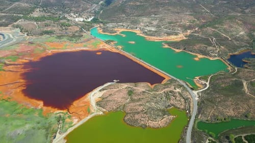 Aerial view of Mining activity. Apocalypse scenery. Earth destruction. Disruption of nature.