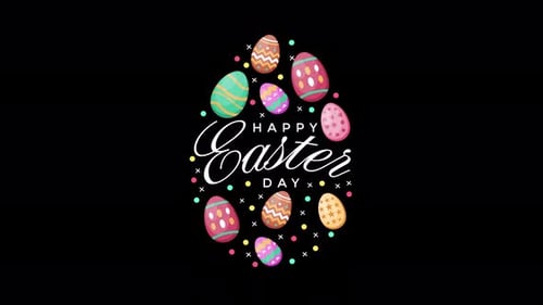 Animated Happy Easter Script Letter with Eggs on transparent background, alpha channel