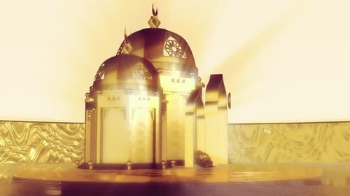 Golden Eid Al Fitr Celebration with Mosque Animation