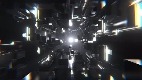 White Futuristic Cubic Strobe Neon Corridor Background Vj Loop I 4K