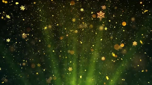 Falling Golden Snowflakes and Glitter Particles Festive Background