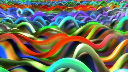 Vibrant Abstract 3D Wavy Lines Rainbow Motion Loop