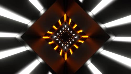 Orange And White Neon Square Lines Reverse Tunnel Background Vj Loop In 4K