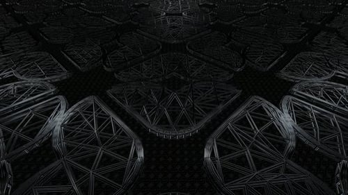 Background with Motion over Black Wireframes of Figures, 3D Render, Reflection, Shapes, Exclusive