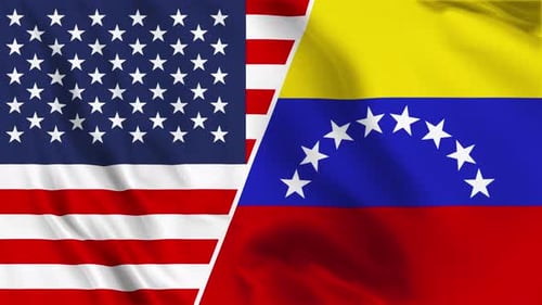 Waving Flags of United States and Venezuela