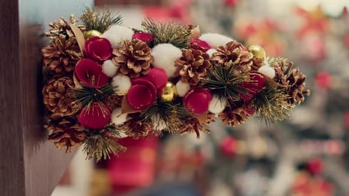 Vertical Video Christmas Tree and Festive Ornaments on Office Desk